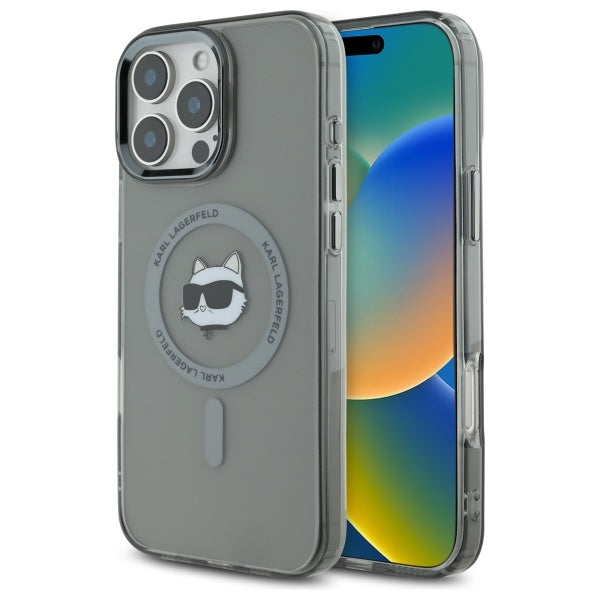 Custodia MagSafe per Apple iPhone 16 Pro Max, Karl Lagerfeld, IML Metal Choupette's Head, Nera