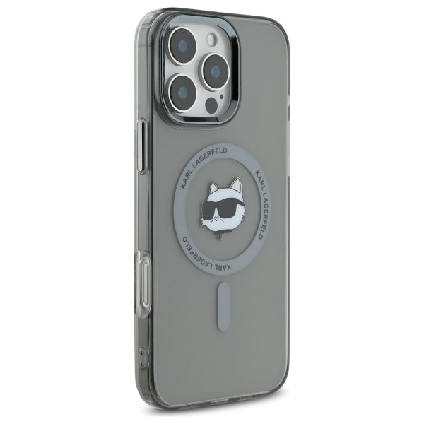 Custodia MagSafe per Apple iPhone 16 Pro Max, Karl Lagerfeld, IML Metal Choupette's Head, Nera