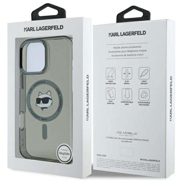 Custodia MagSafe per Apple iPhone 16 Pro Max, Karl Lagerfeld, IML Metal Choupette's Head, Nera