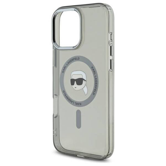Custodia MagSafe per Apple iPhone 16 Pro Max, Karl Lagerfeld, IML Metal Karl's Head, Nera