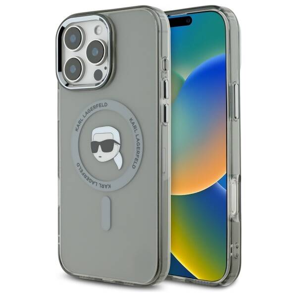 Custodia MagSafe per Apple iPhone 16 Pro Max, Karl Lagerfeld, IML Metal Karl's Head, Nera