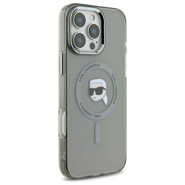 Custodia MagSafe per Apple iPhone 16 Pro Max, Karl Lagerfeld, IML Metal Karl's Head, Nera