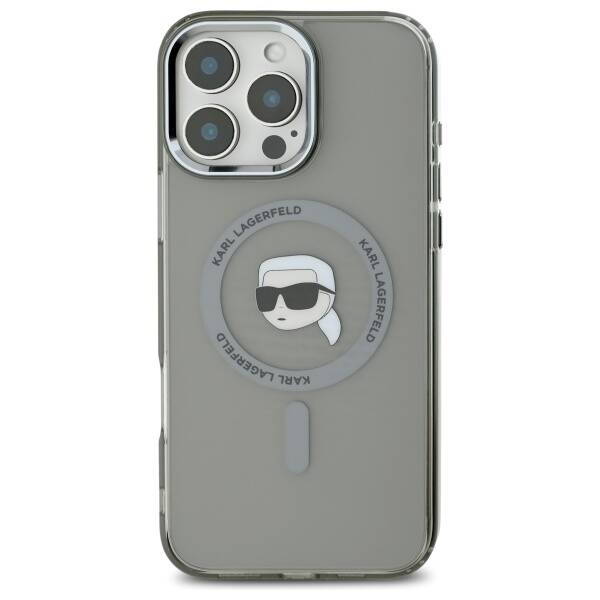 Custodia MagSafe per Apple iPhone 16 Pro Max, Karl Lagerfeld, IML Metal Karl's Head, Nera