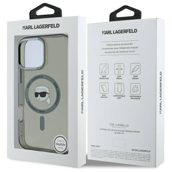 Custodia MagSafe per Apple iPhone 16 Pro Max, Karl Lagerfeld, IML Metal Karl's Head, Nera