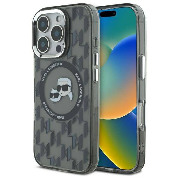 Custodia MagSafe per Apple iPhone 16 Pro Max, Karl Lagerfeld, IML Monogramma Karl & Choupette's Heads, Nera