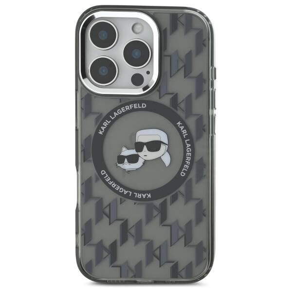 Custodia MagSafe per Apple iPhone 16 Pro Max, Karl Lagerfeld, IML Monogramma Karl & Choupette's Heads, Nera