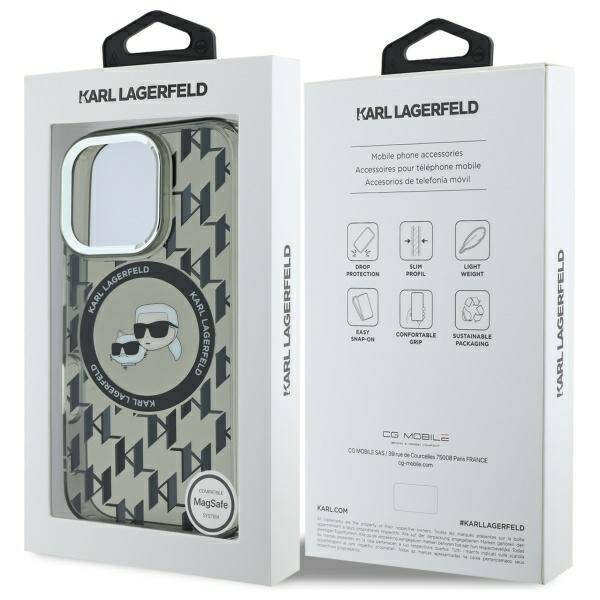 Custodia MagSafe per Apple iPhone 16 Pro Max, Karl Lagerfeld, IML Monogramma Karl & Choupette's Heads, Nera