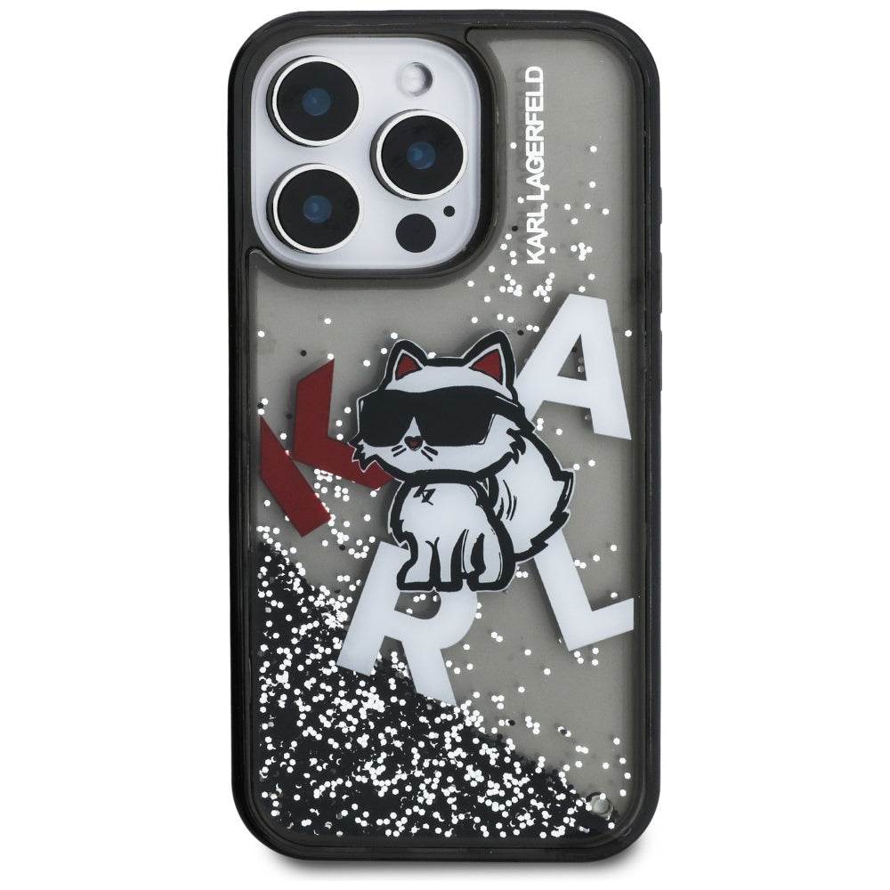 Custodia MagSafe per Apple iPhone 16 Pro Max, Karl Lagerfeld, Liquid Glitter Choupette Logo, Nera