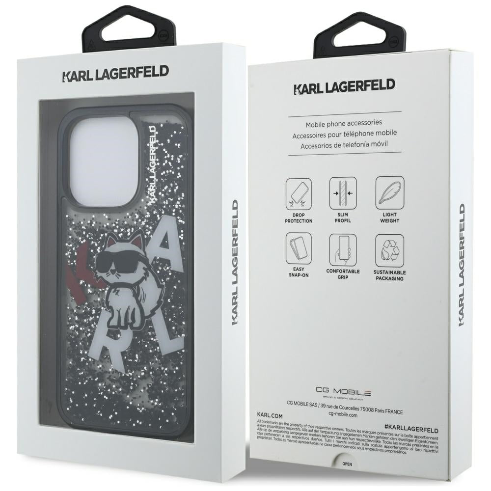 Custodia MagSafe per Apple iPhone 16 Pro Max, Karl Lagerfeld, Liquid Glitter Choupette Logo, Nera