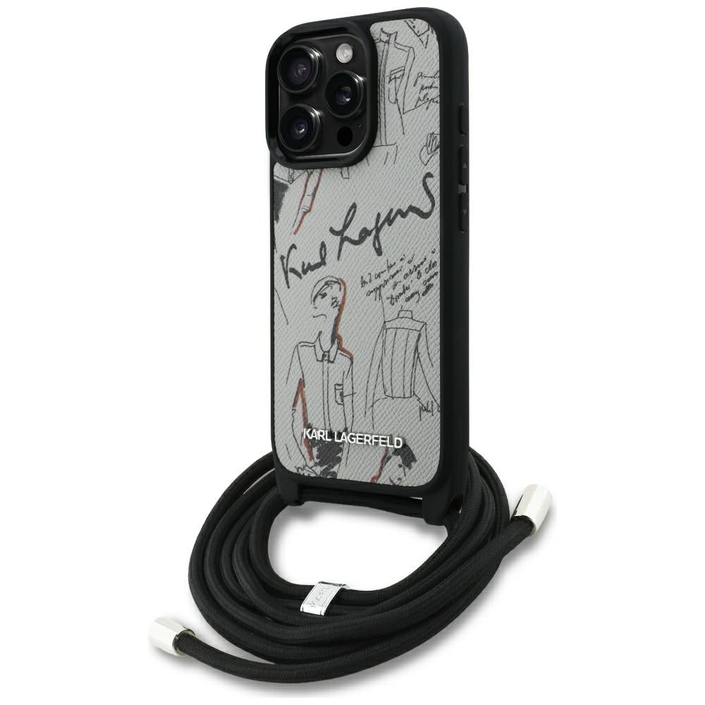 Custodia MagSafe per Apple iPhone 16 Pro Max, Karl Lagerfeld, Saffiano Crossbody, Grigio