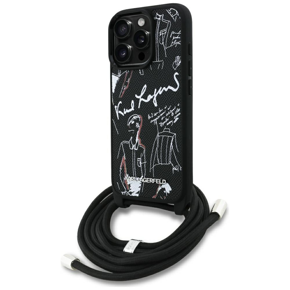 Custodia MagSafe per Apple iPhone 16 Pro Max, Karl Lagerfeld, Saffiano Crossbody, Nera