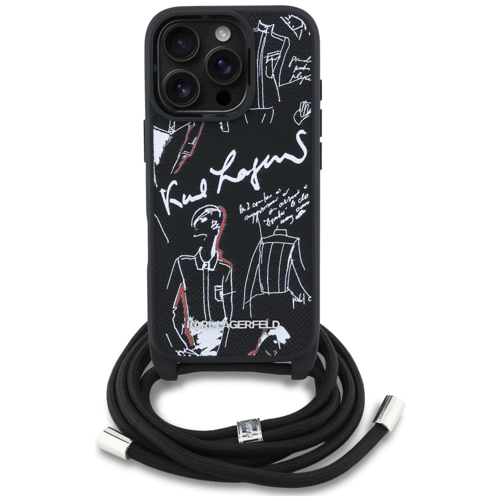 Custodia MagSafe per Apple iPhone 16 Pro Max, Karl Lagerfeld, Saffiano Crossbody, Nera