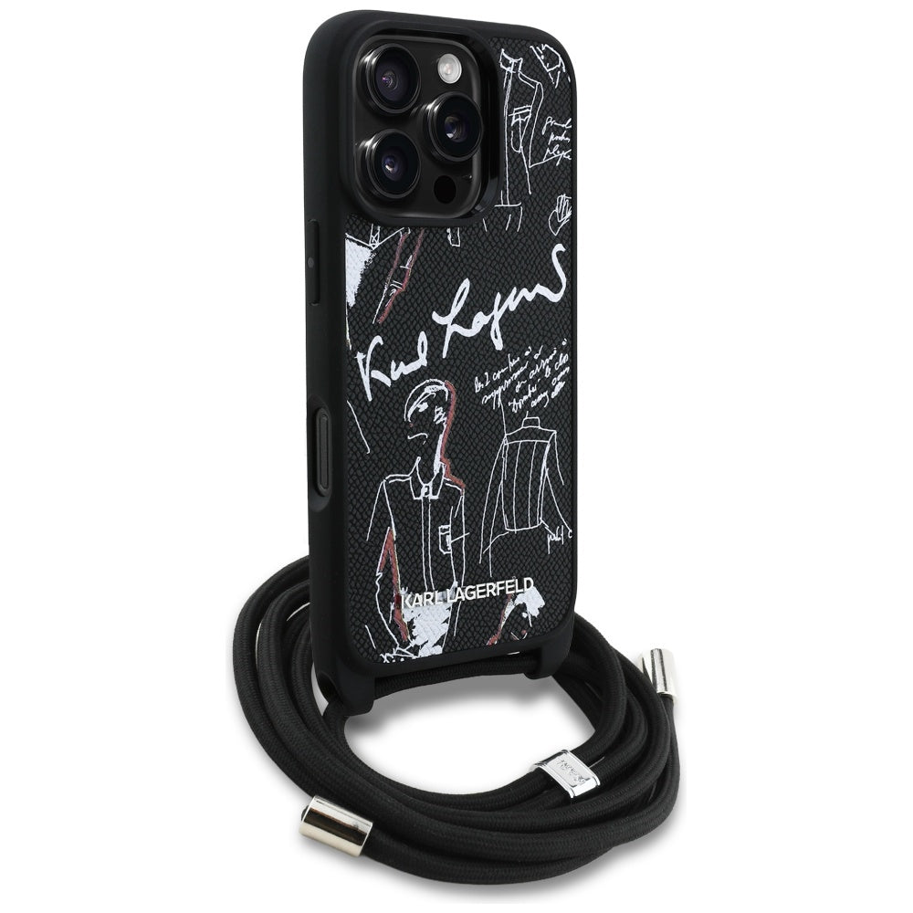 Custodia MagSafe per Apple iPhone 16 Pro Max, Karl Lagerfeld, Saffiano Crossbody, Nera