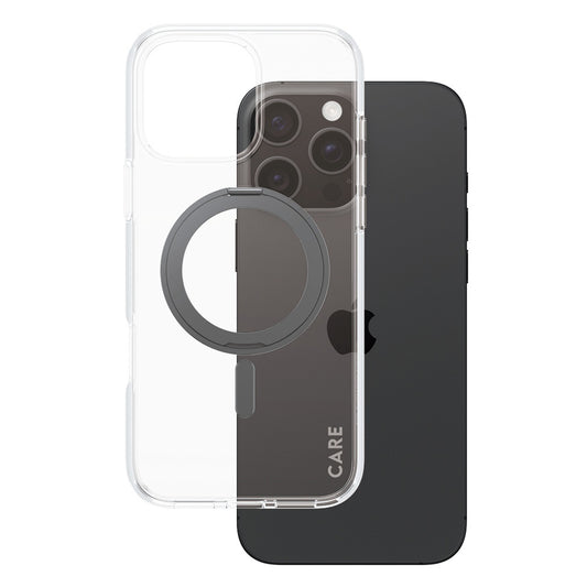 Custodia MagSafe per Apple iPhone 16 Pro Max, PanzerGlass, con Supporto Kickstand, Trasparente Nera