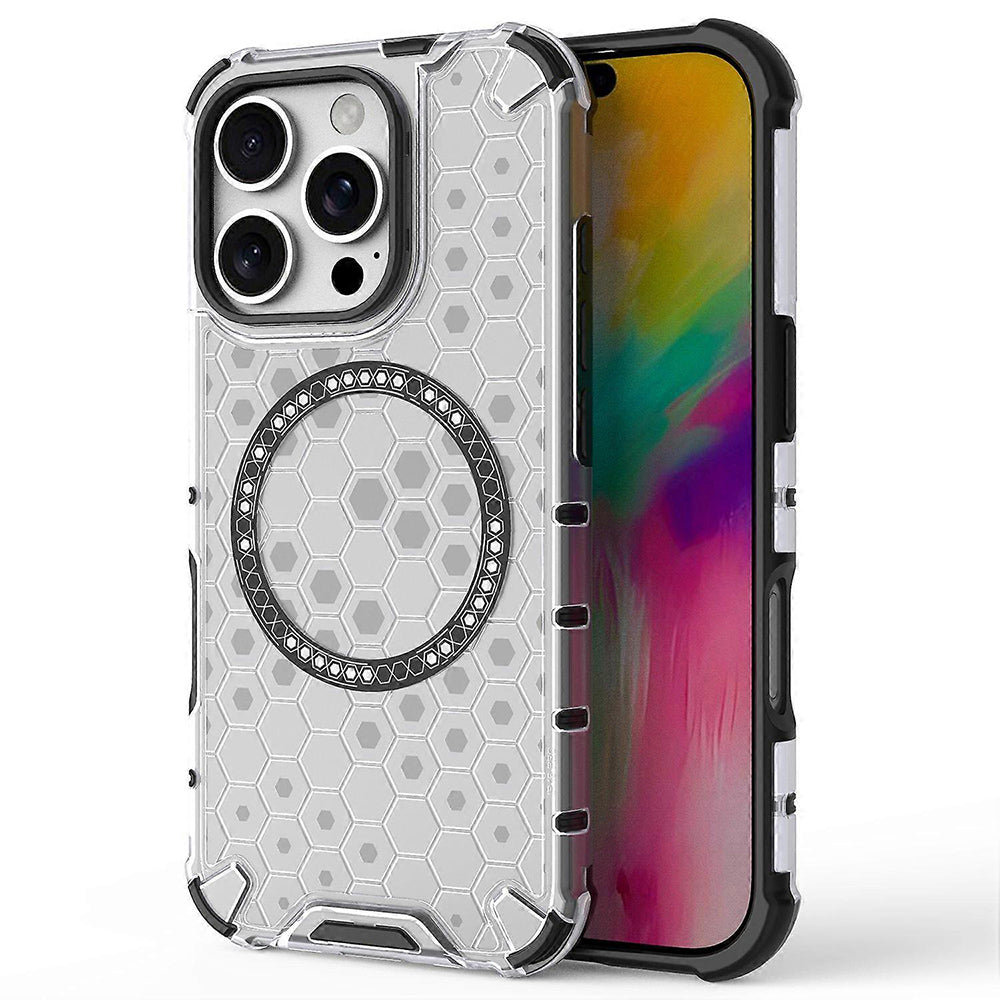 Custodia MagSafe per Apple iPhone 16 Pro Max, Techsuit, HoneyComb Shield, Bianca