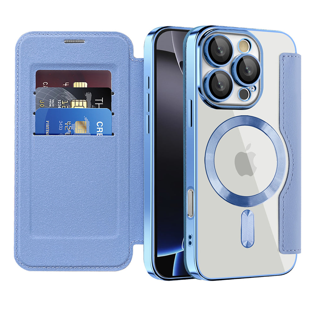 Custodia MagSafe per Apple iPhone 16 Pro Max, Techsuit, SmartMag Book, Blu