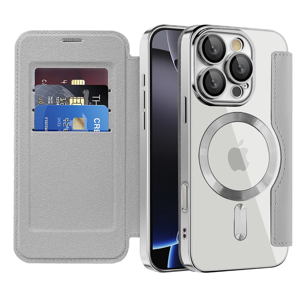 Custodia MagSafe per Apple iPhone 16 Pro Max, Techsuit, SmartMag Book, Grigio