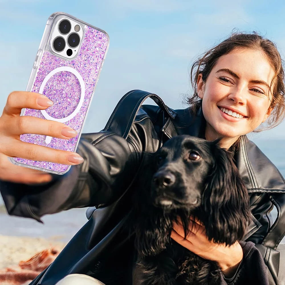 Custodia MagSafe per Apple iPhone 16 Pro Max, Techsuit, Sparkly Glitter, Viola