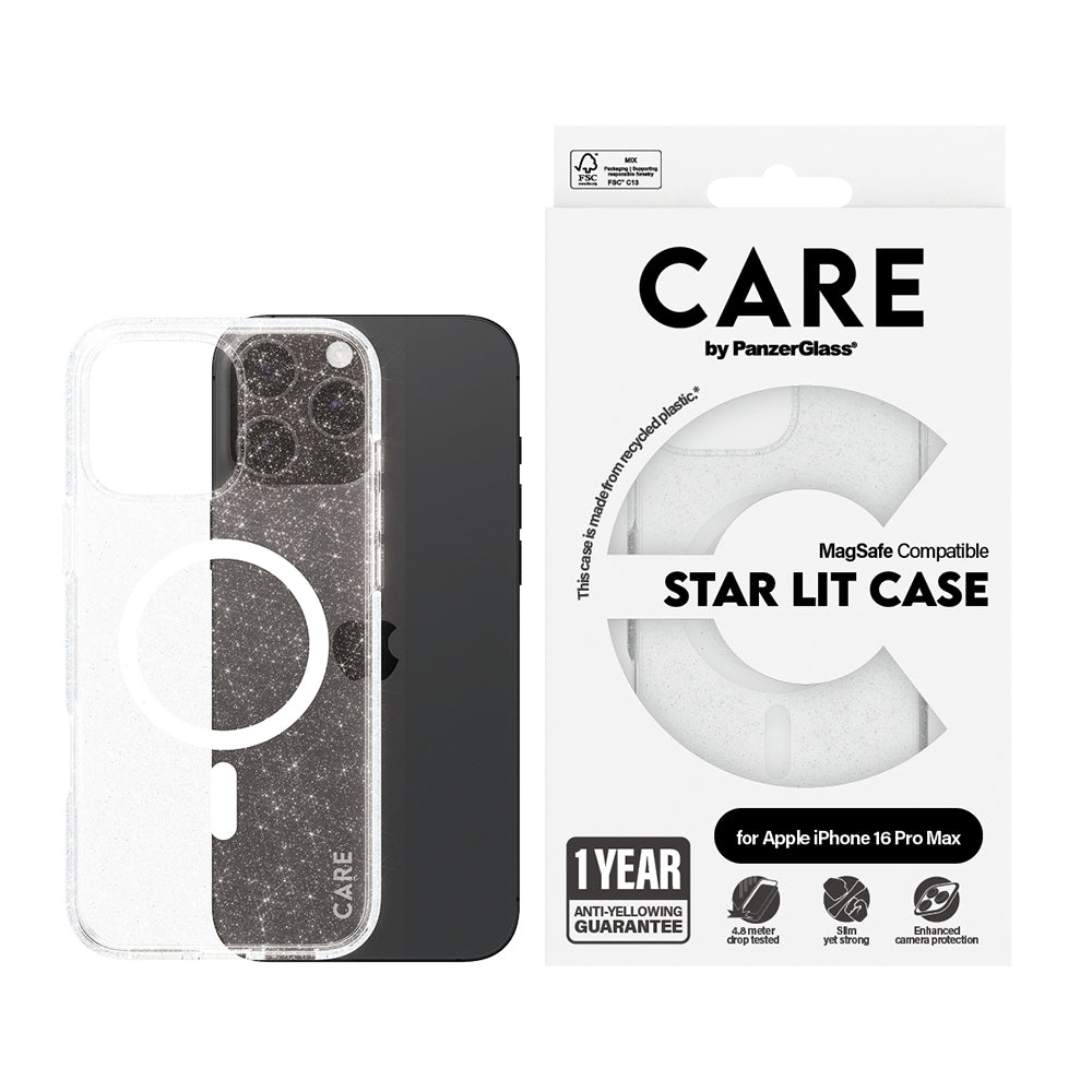 Custodia MagSafe per Apple iPhone 16 Pro, PanzerGlass, Care Urban Combat Star Lit, Trasparente Bianca