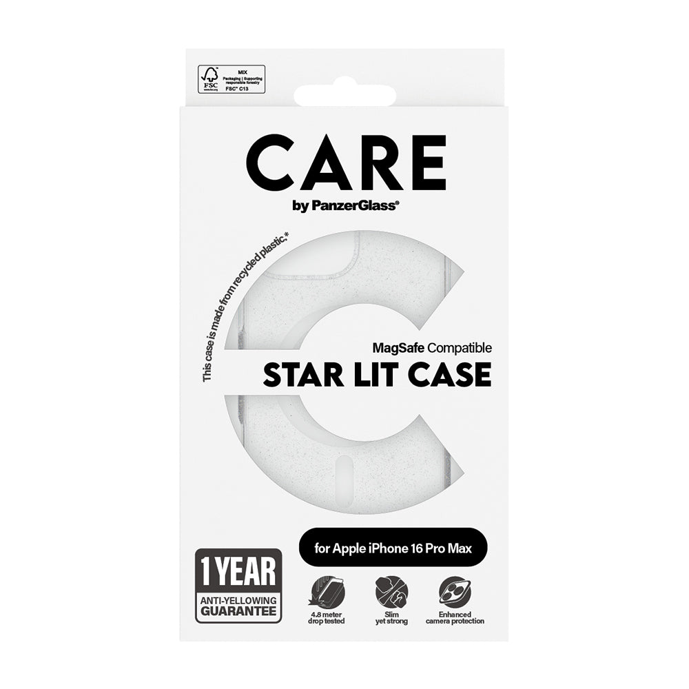 Custodia MagSafe per Apple iPhone 16 Pro, PanzerGlass, Care Urban Combat Star Lit, Trasparente Bianca