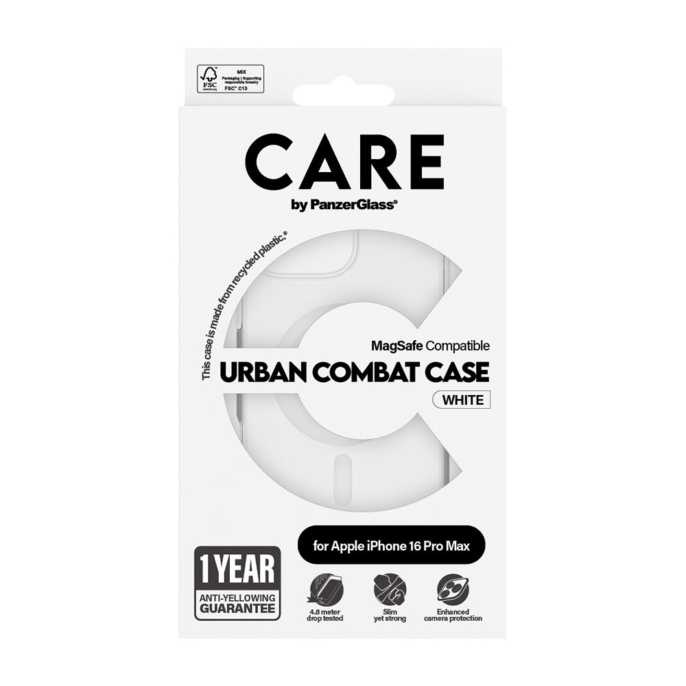 Custodia MagSafe per Apple iPhone 16 Pro, PanzerGlass, Care Urban Combat, Trasparente Bianca