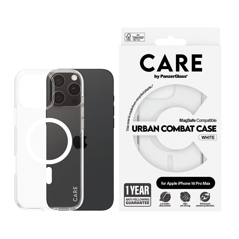 Custodia MagSafe per Apple iPhone 16 Pro, PanzerGlass, Care Urban Combat, Trasparente Bianca
