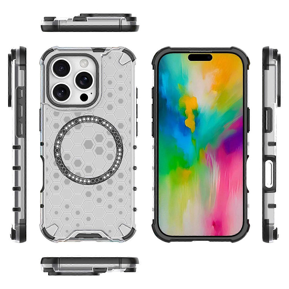 Custodia MagSafe per Apple iPhone 16 Pro, Techsuit, HoneyComb Shield, Bianca