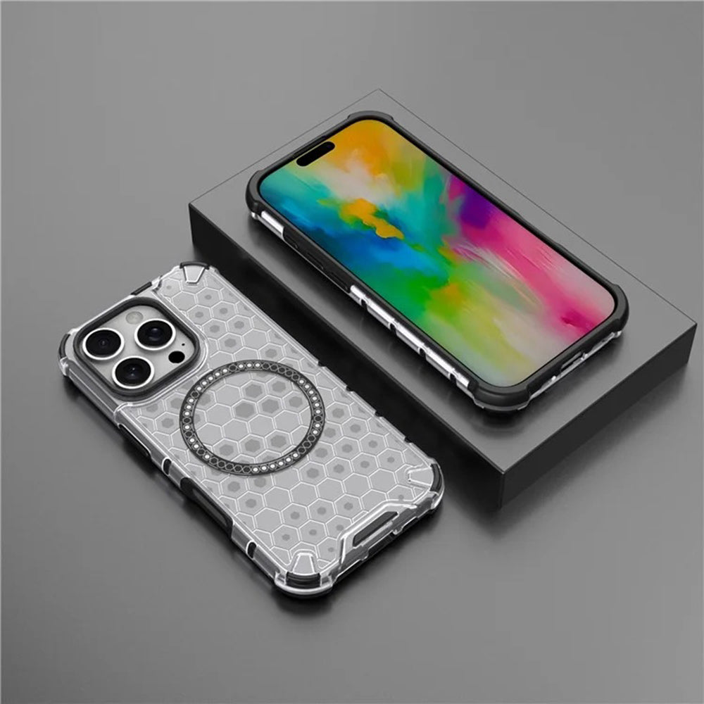Custodia MagSafe per Apple iPhone 16 Pro, Techsuit, HoneyComb Shield, Bianca