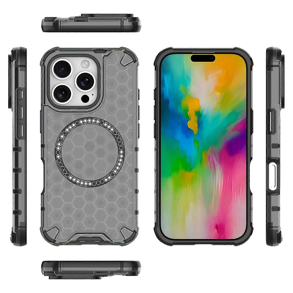 Custodia MagSafe per Apple iPhone 16 Pro, Techsuit, HoneyComb Shield, Nera
