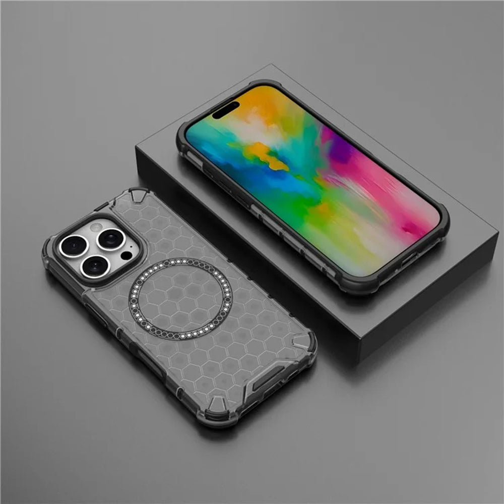 Custodia MagSafe per Apple iPhone 16 Pro, Techsuit, HoneyComb Shield, Nera