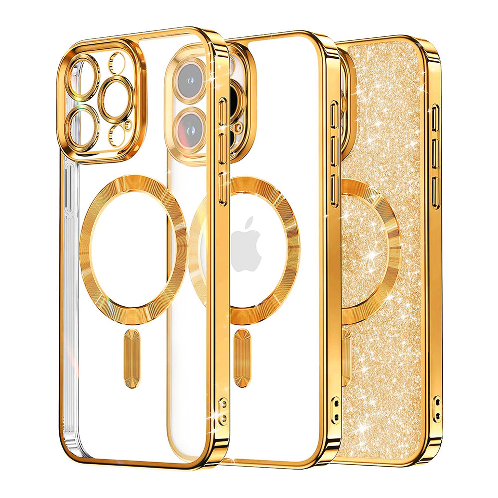 Custodia MagSafe per Apple iPhone 16 Pro, Techsuit, Luxury Glitter, Dorata