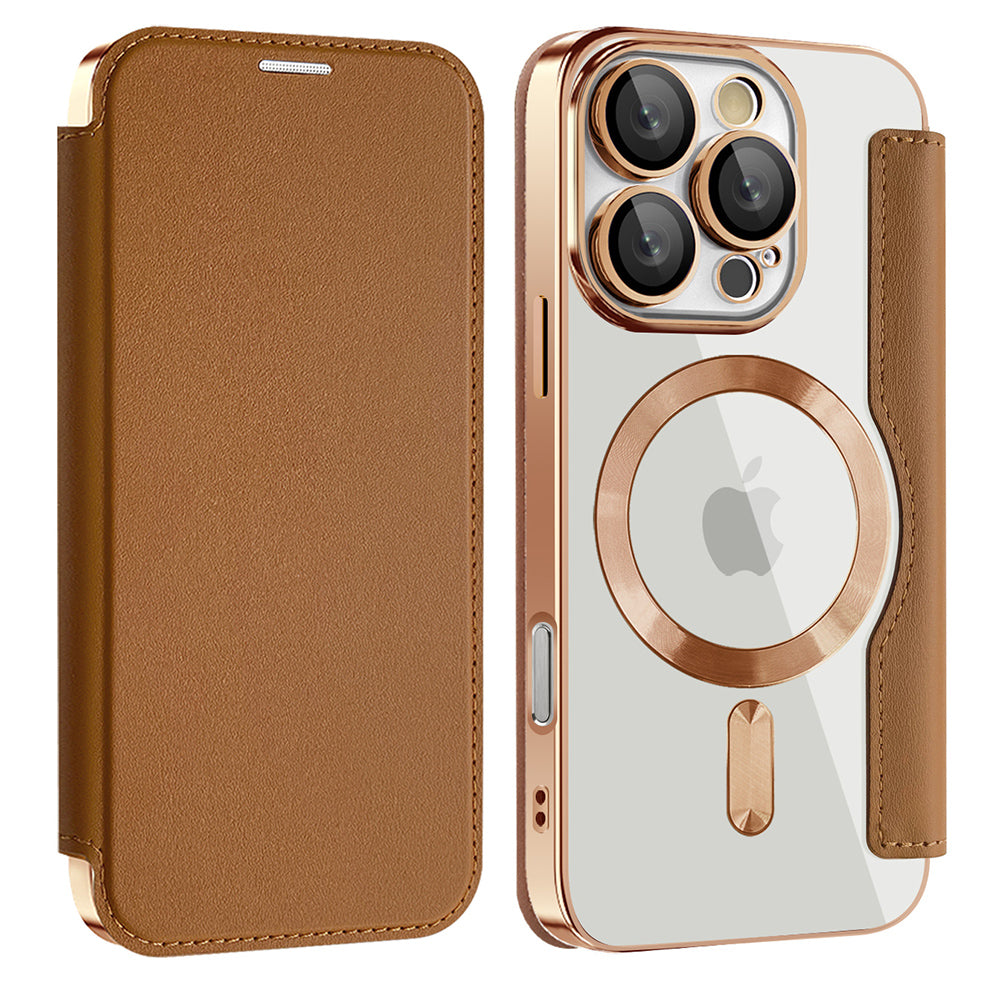 Custodia MagSafe per Apple iPhone 16 Pro, Techsuit, SmartMag Book, Marrone