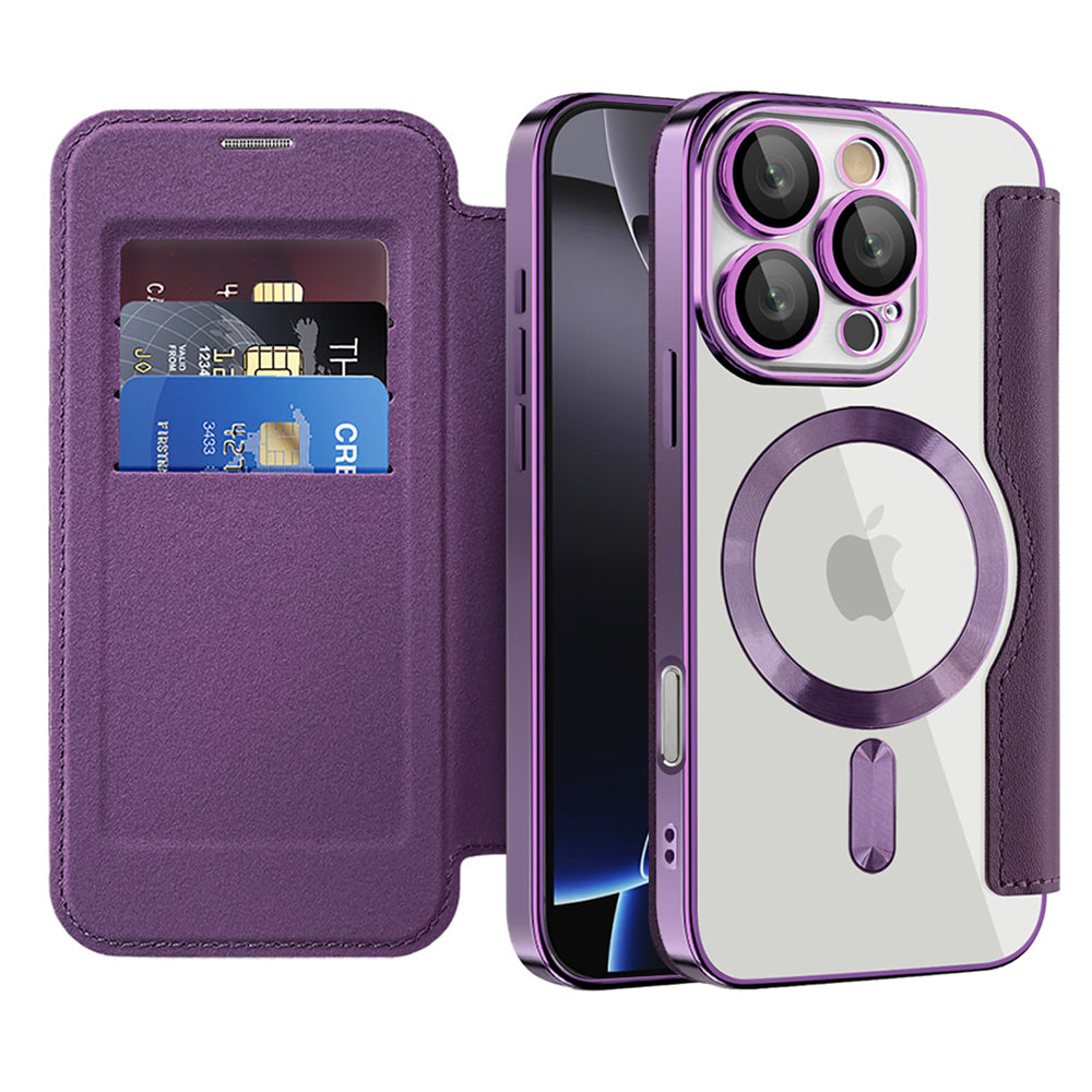 Custodia MagSafe per Apple iPhone 16 Pro, Techsuit, SmartMag Book, Viola