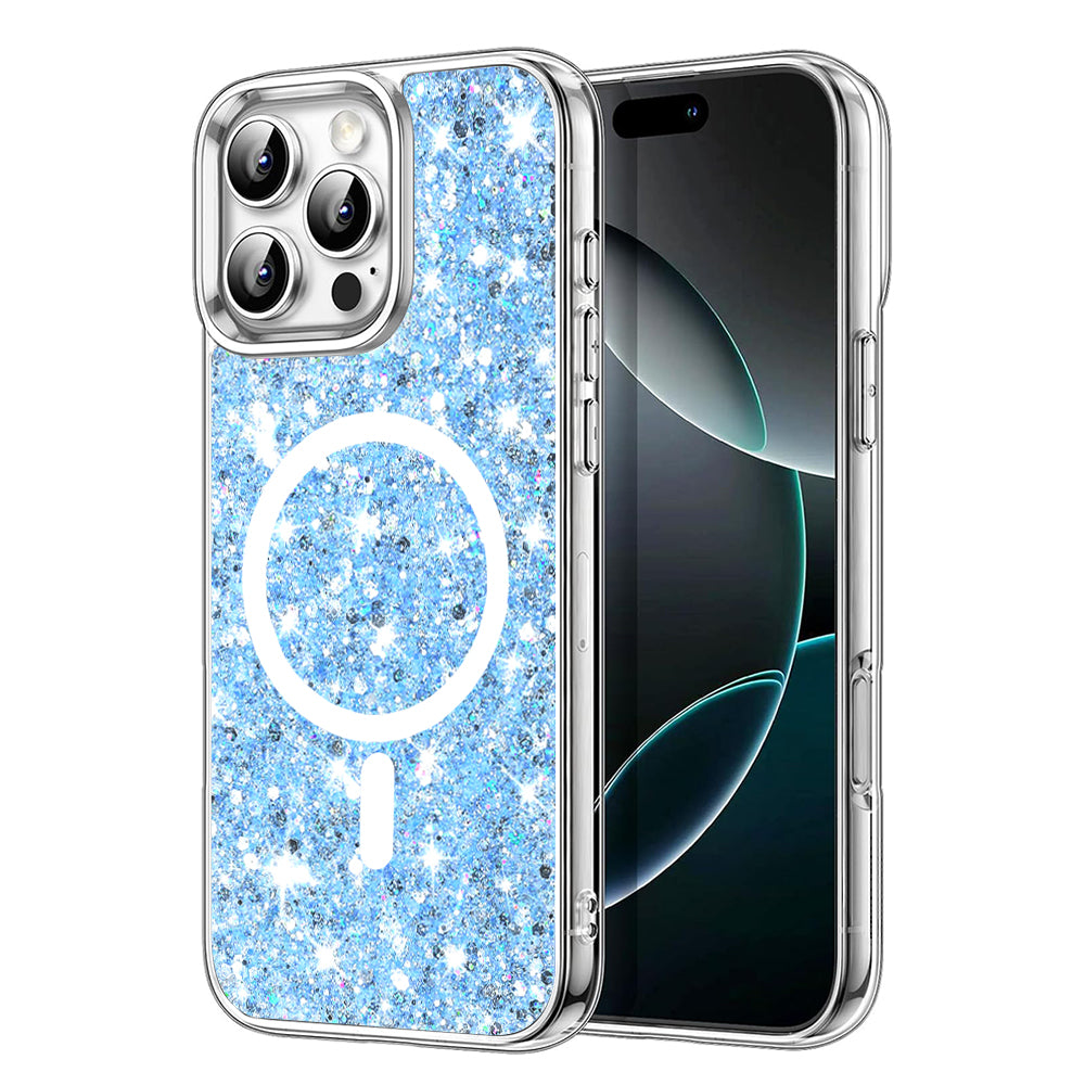 Custodia MagSafe per Apple iPhone 16 Pro, Techsuit, Sparkly Glitter, Blu