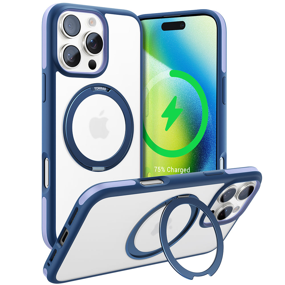Custodia MagSafe per Apple iPhone 16 Pro, Torras, Ostand R Fusion, Blu Navy