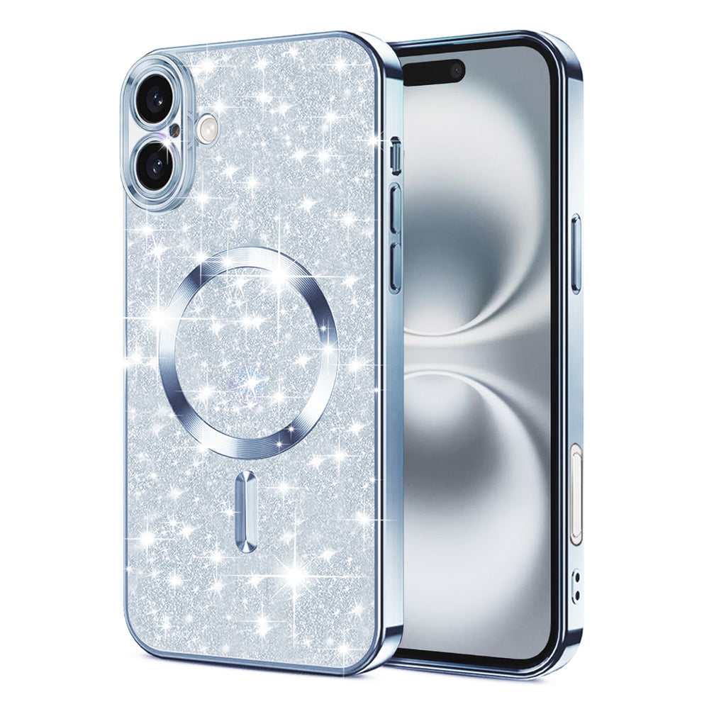 Custodia MagSafe per Apple iPhone 16, Techsuit, Luxury Glitter, Blu