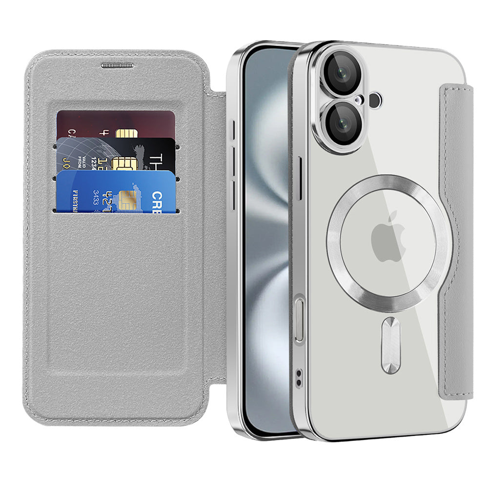 Custodia MagSafe per Apple iPhone 16, Techsuit, SmartMag Book, Grigio