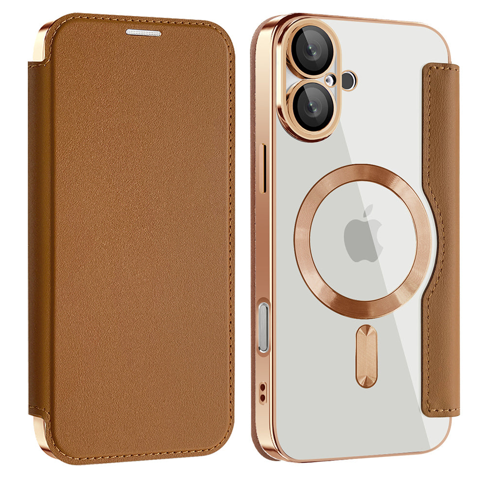 Custodia MagSafe per Apple iPhone 16, Techsuit, SmartMag Book, Marrone