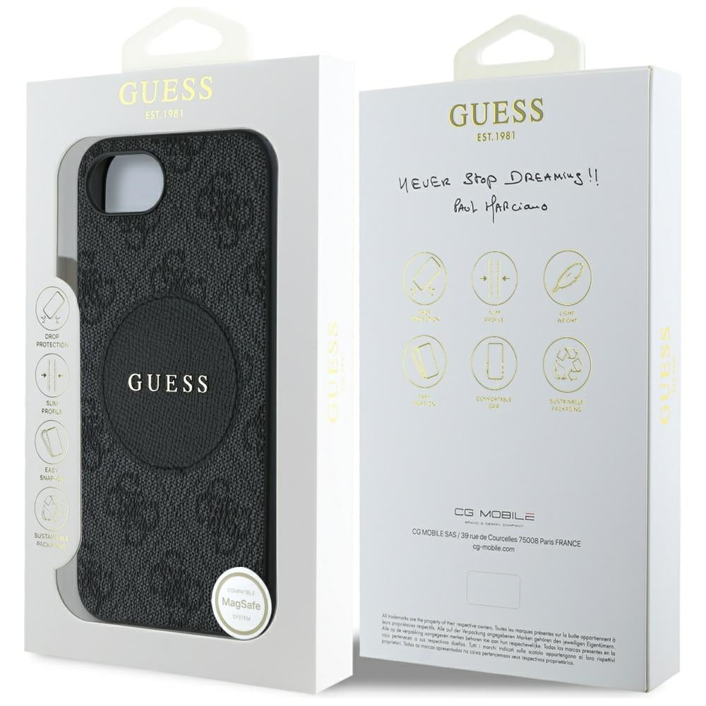 Custodia MagSafe per Apple iPhone 17e / 16e, Guess, 4G Circle Classic Logo, Marrone