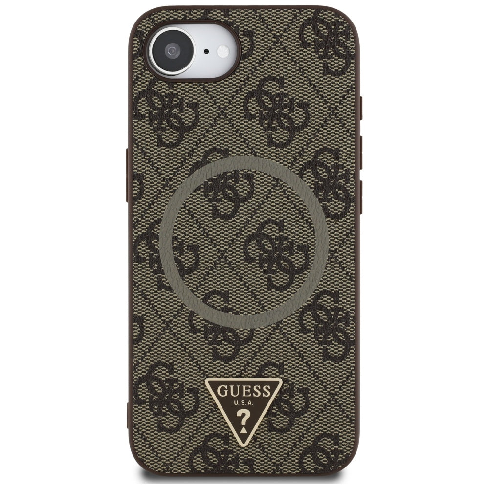 Custodia MagSafe per Apple iPhone 17e / 16e, Guess, 4G Ring Triangle Logo, Marrone