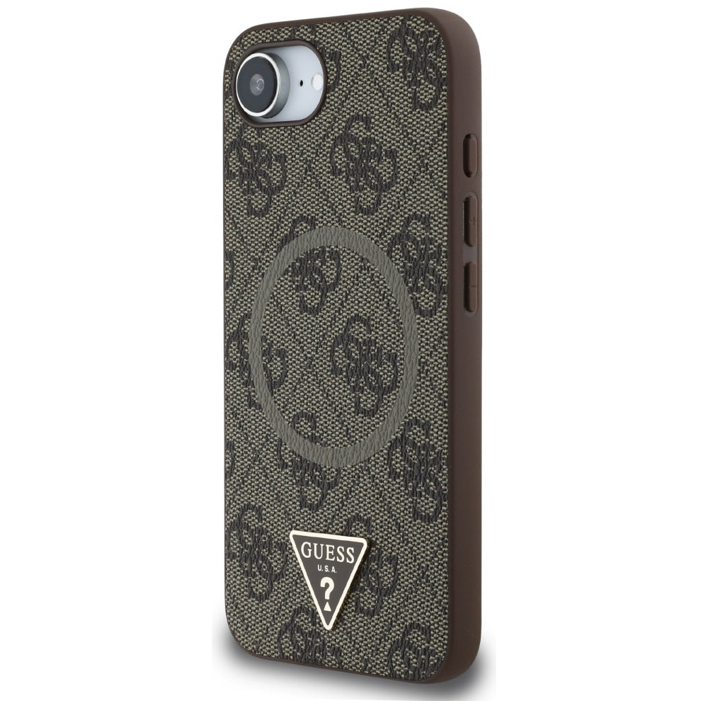 Custodia MagSafe per Apple iPhone 17e / 16e, Guess, 4G Ring Triangle Logo, Marrone