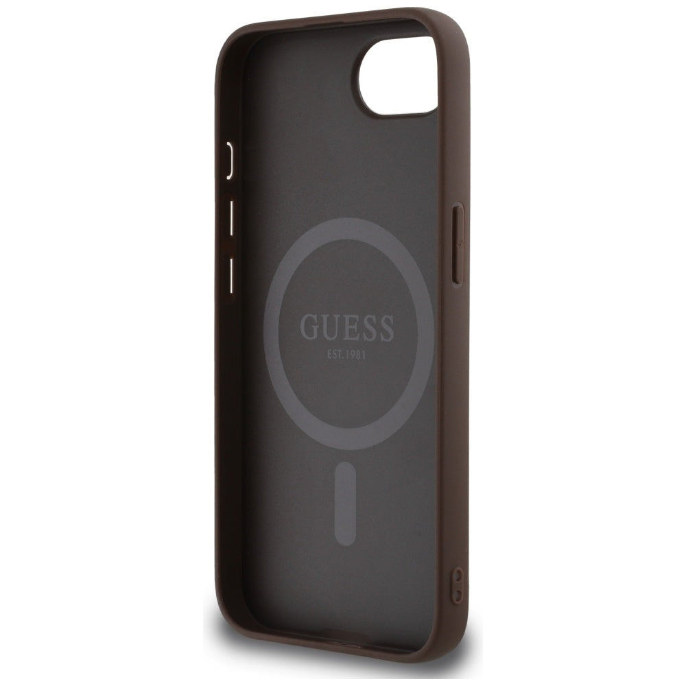 Custodia MagSafe per Apple iPhone 17e / 16e, Guess, 4G Ring Triangle Logo, Marrone