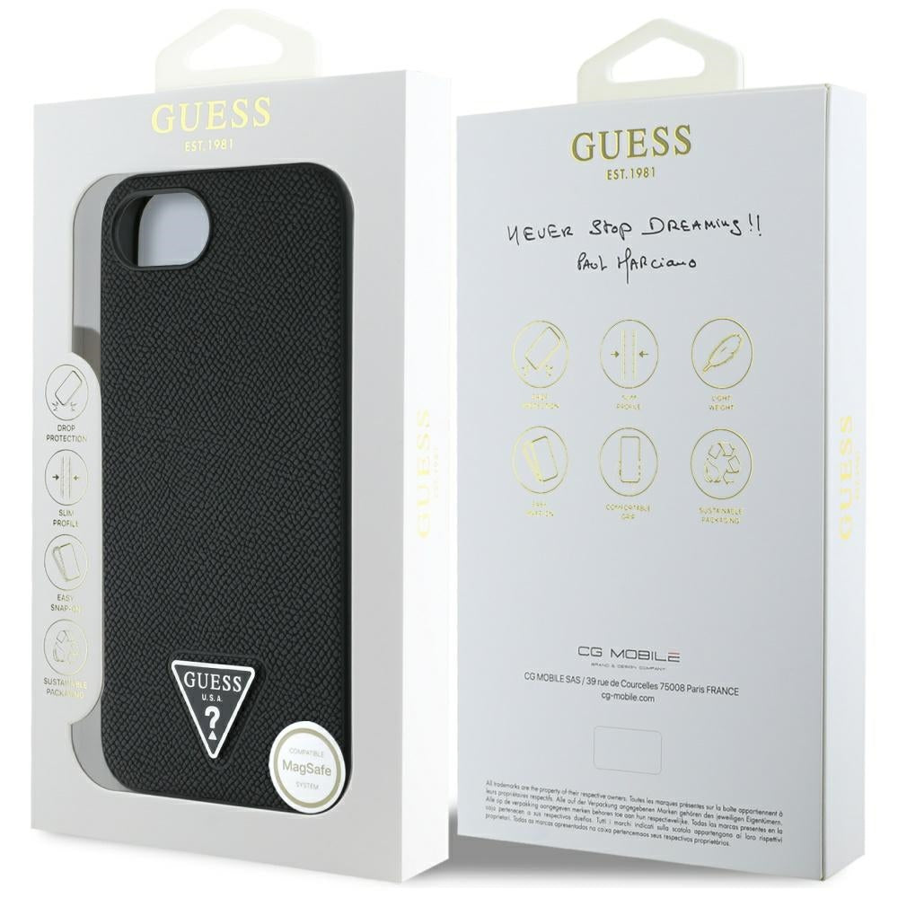 Custodia MagSafe per Apple iPhone 17e / 16e, Guess, Logo Triangolo Granulato, Nera