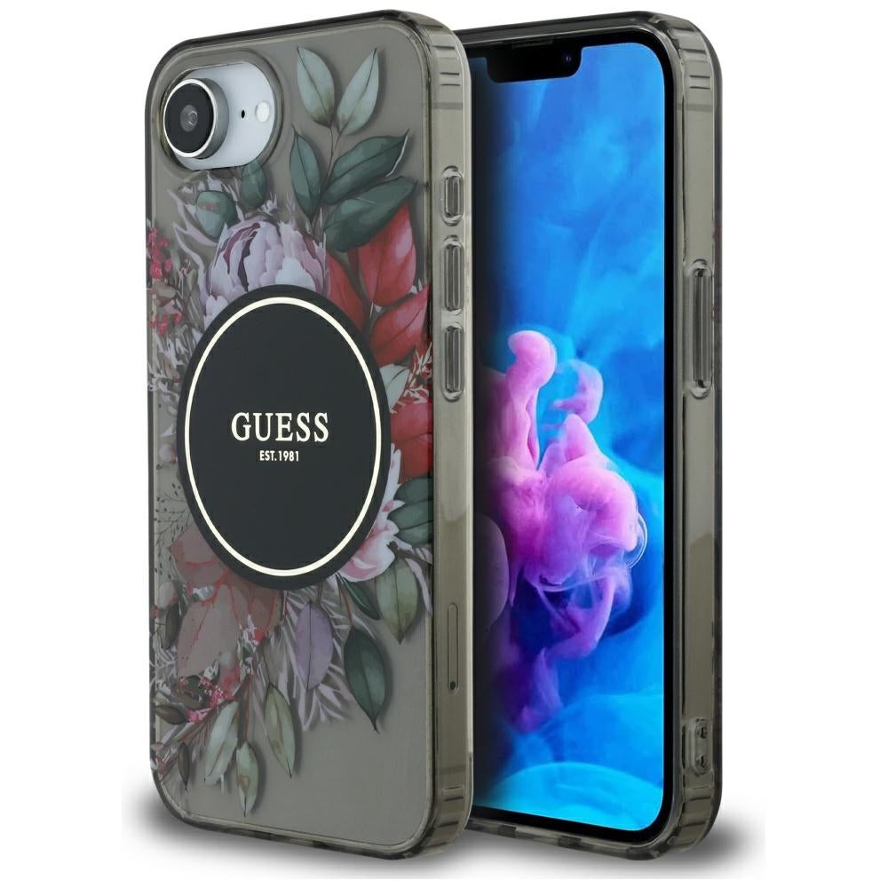 Custodia MagSafe per Apple iPhone 17e / 16e, Guess, IML Flowers, Nera