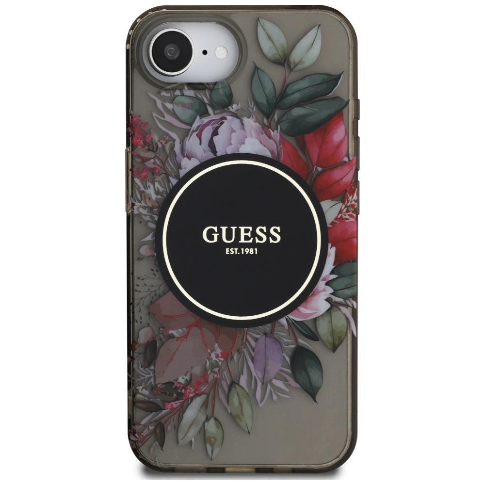 Custodia MagSafe per Apple iPhone 17e / 16e, Guess, IML Flowers, Nera