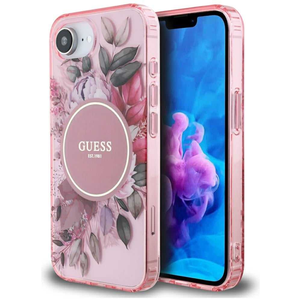 Custodia MagSafe per Apple iPhone 17e / 16e, Guess, IML Flowers, Rosa