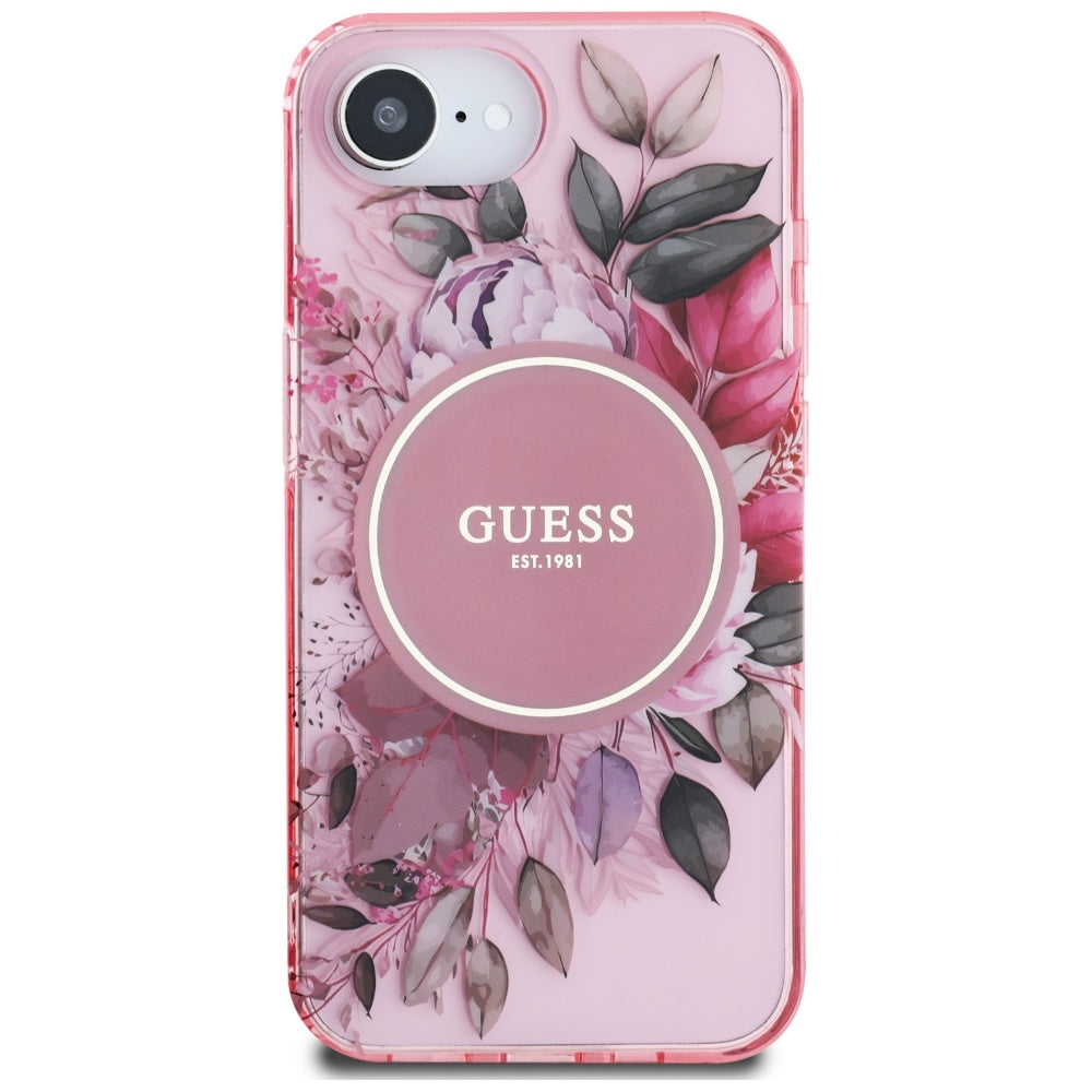 Custodia MagSafe per Apple iPhone 17e / 16e, Guess, IML Flowers, Rosa