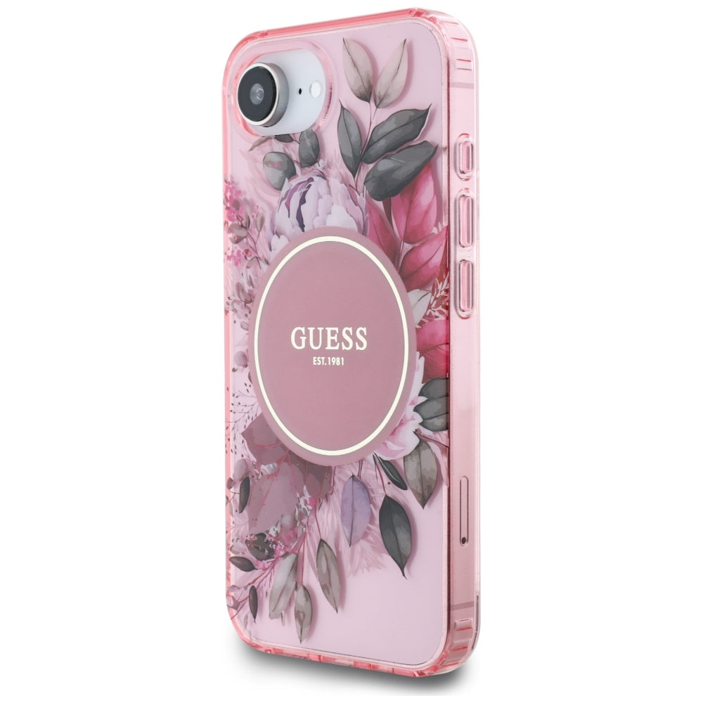 Custodia MagSafe per Apple iPhone 17e / 16e, Guess, IML Flowers, Rosa