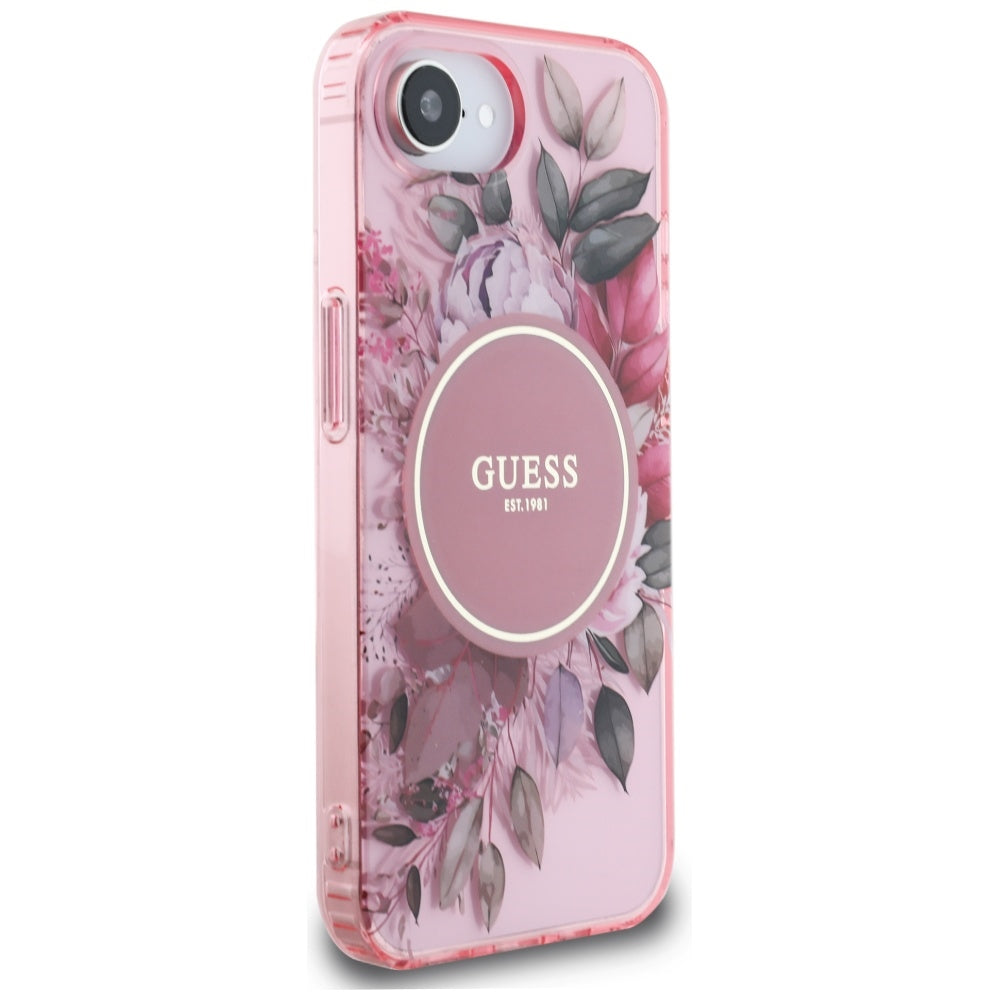 Custodia MagSafe per Apple iPhone 17e / 16e, Guess, IML Flowers, Rosa