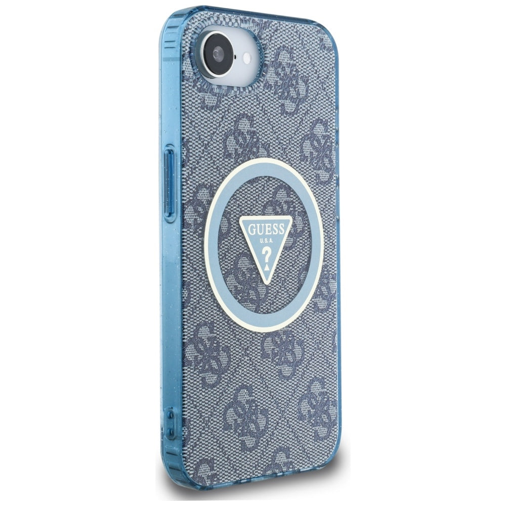 Custodia MagSafe per Apple iPhone 17e / 16e, Guess, IML Glitter 4G Circle Triangle, Blu